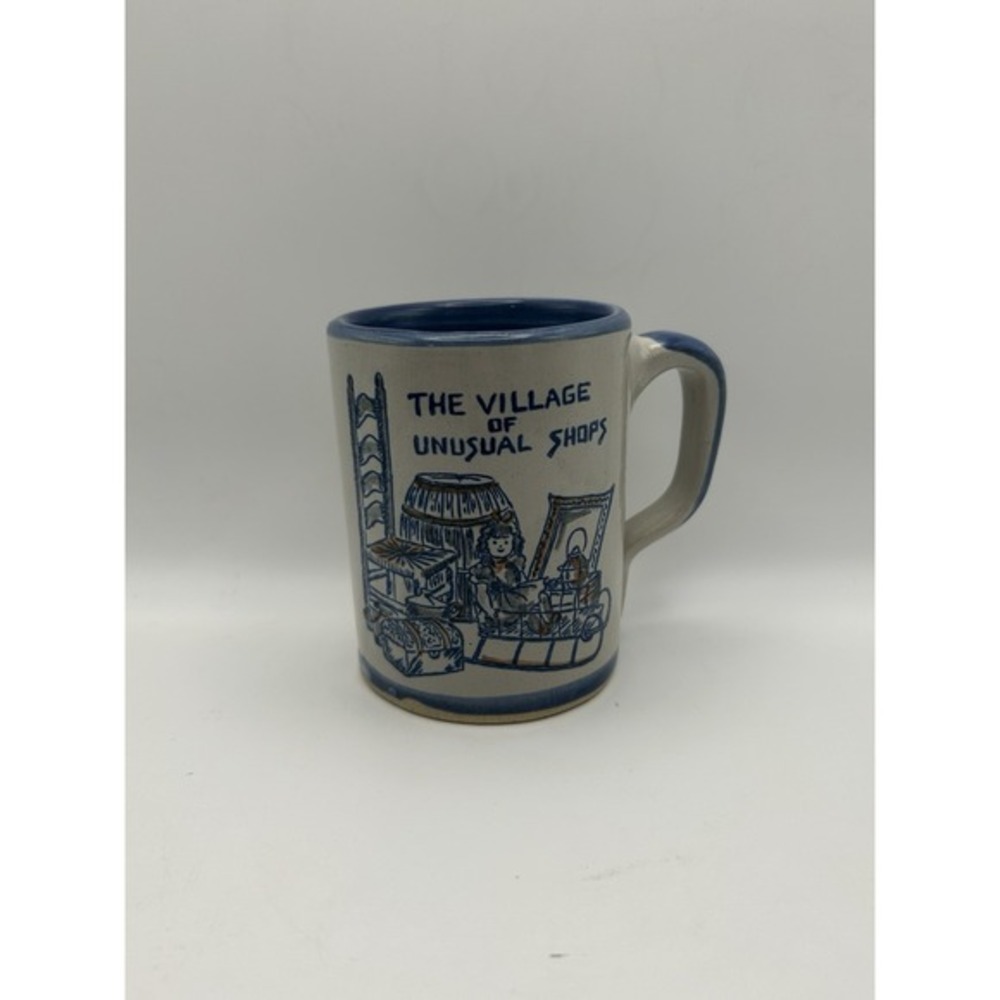 The Village Of Unusual Shops Stoneware Coffee Mug Cup RARE Rossville Illinois